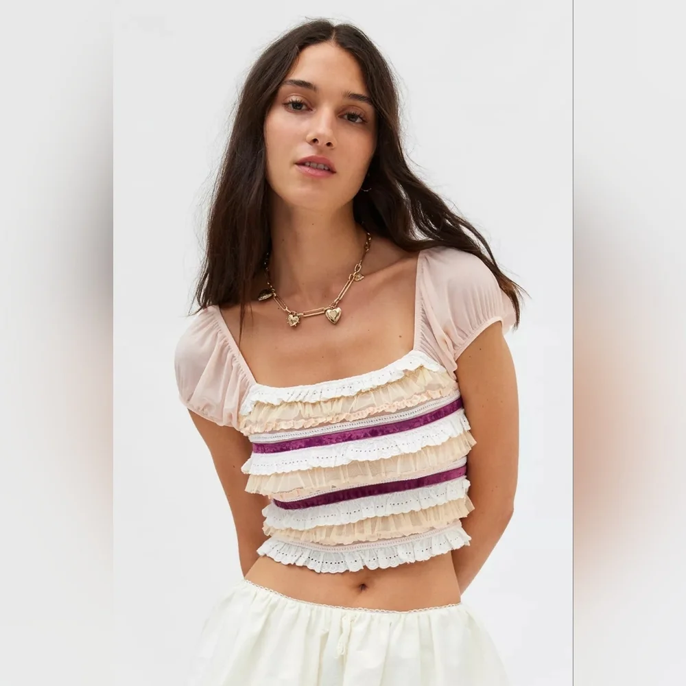 Urban Outfitters Kimchi Blue Liliana Ruffle Top Rose Pink - Picture 2 of 8